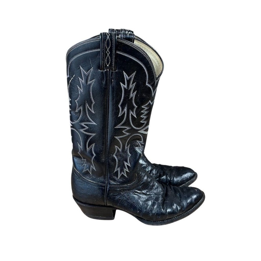 Vintage Tony Lama Men's Black Exotic Leather Western Boots Size 8.5 C